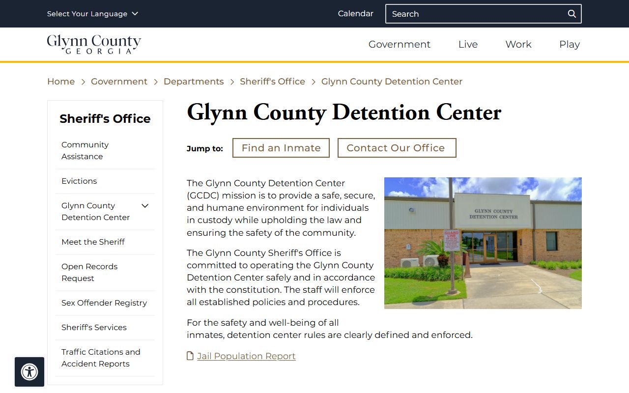 Glynn County Detention Center inmate lookup and jail population report page